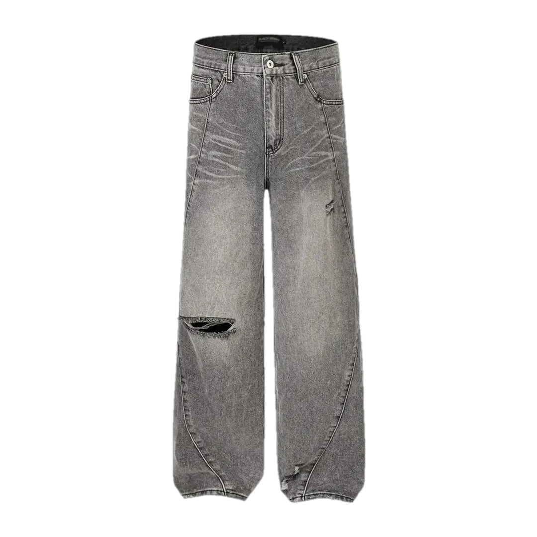 Grunge Mid-rise Stylish Baggy-fit Men's Jeans - Grey