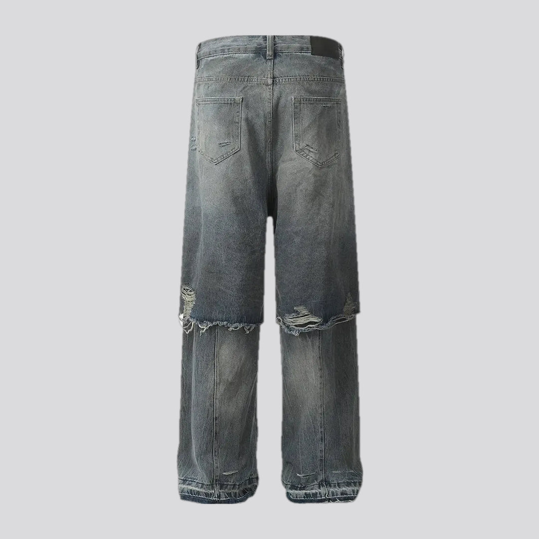 Ripped mid-rise grunge men's jeans