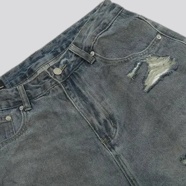 Ripped mid-rise grunge men's jeans