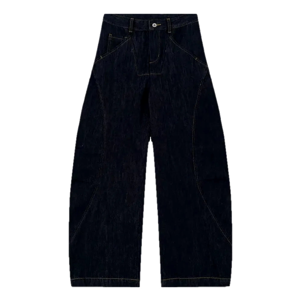 Contrast Pattern Baggy Jeans for Men - Dark Blue