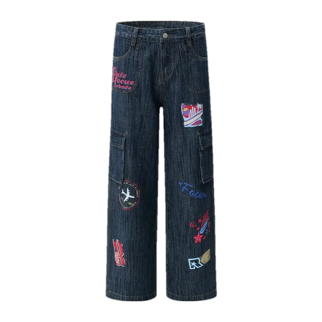 Artistic Wide Fit Fashionable Men's Jeans - Dark Blue