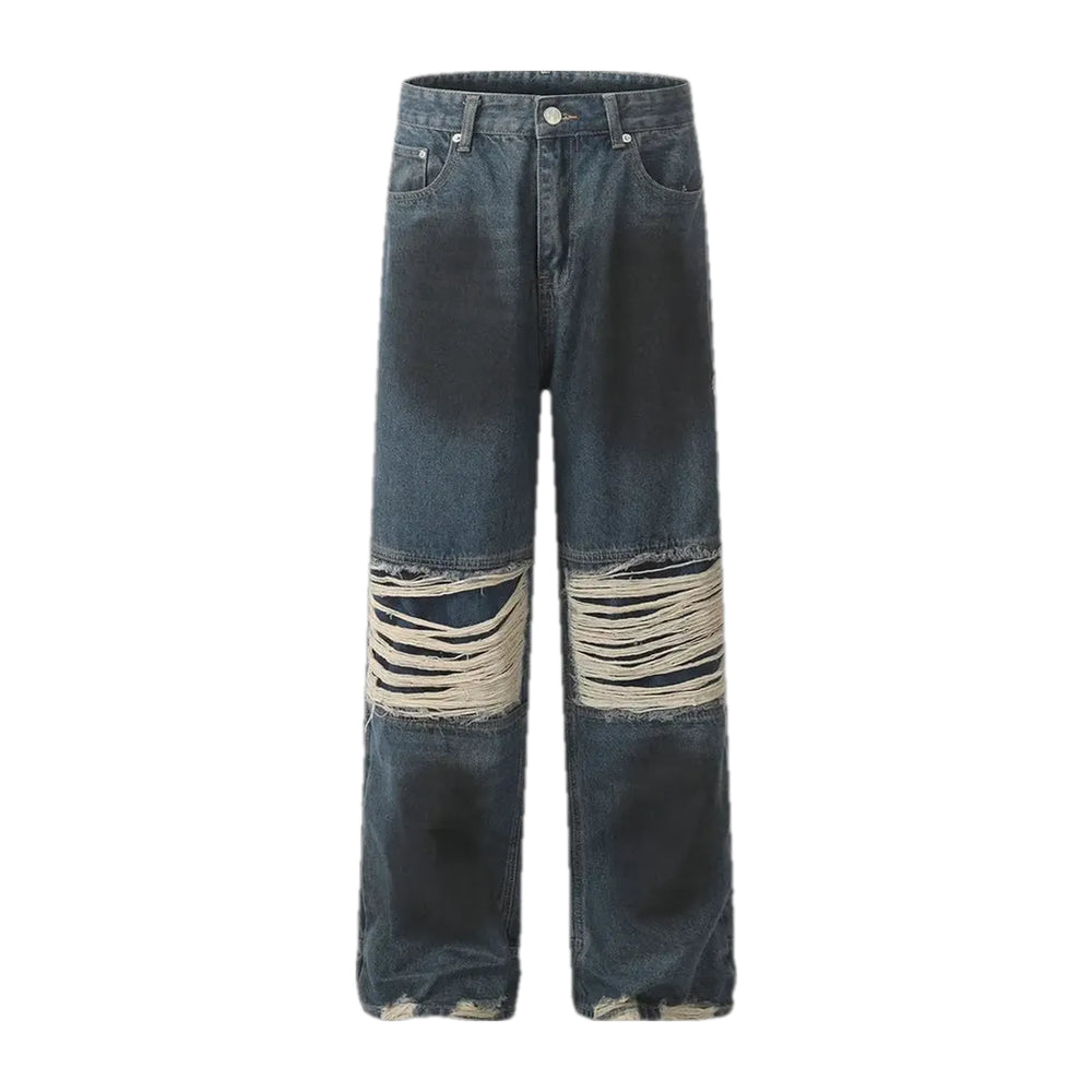 Vintage Worn Look Casual Men's Jeans - Blue