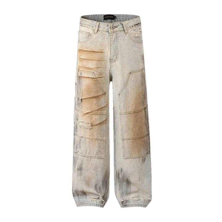 Ripped Baggy Fit Jeans for Men - Grey