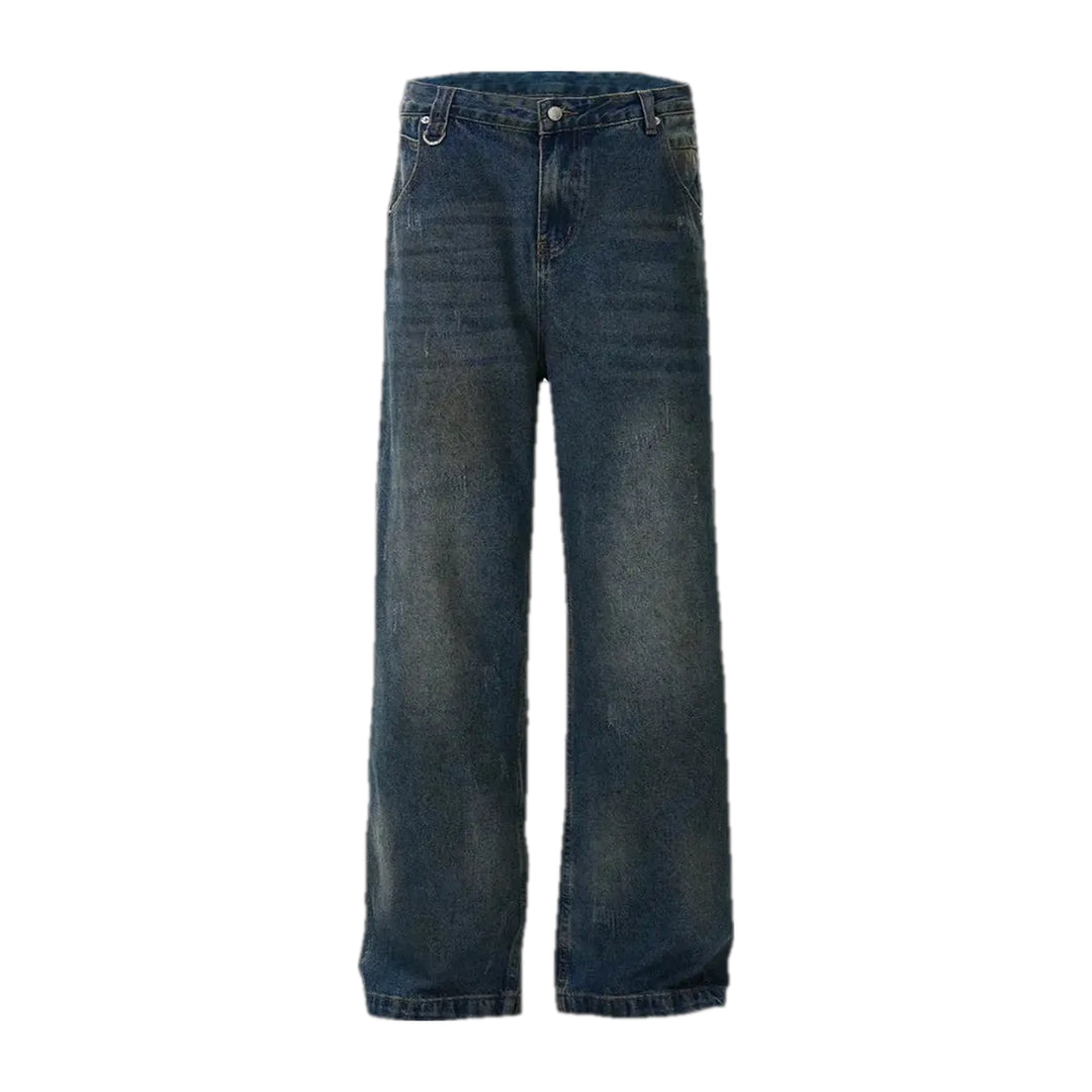 90s Style Dark Creased Men's Jeans - Dark Blue