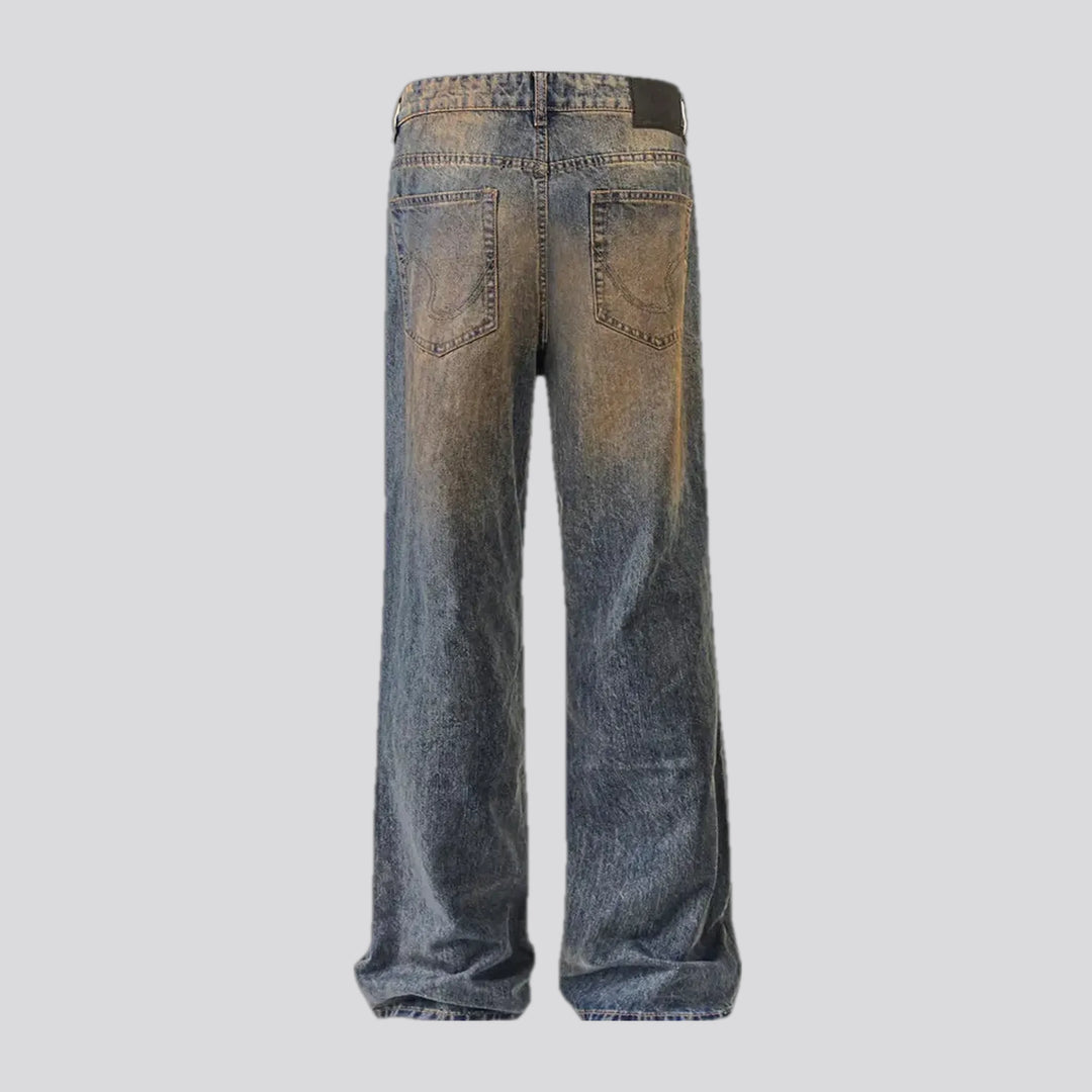 Mid rise wide fit grunge jeans for men