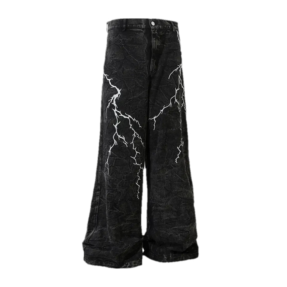 Painted Acid Mid-waist Baggy Men's Jeans - Black