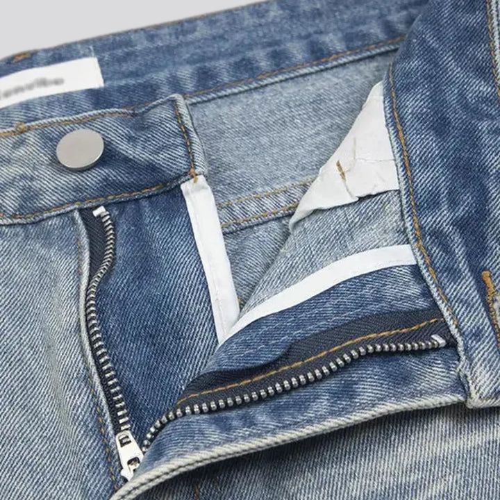 Fashionable straight-cut faded men's jeans