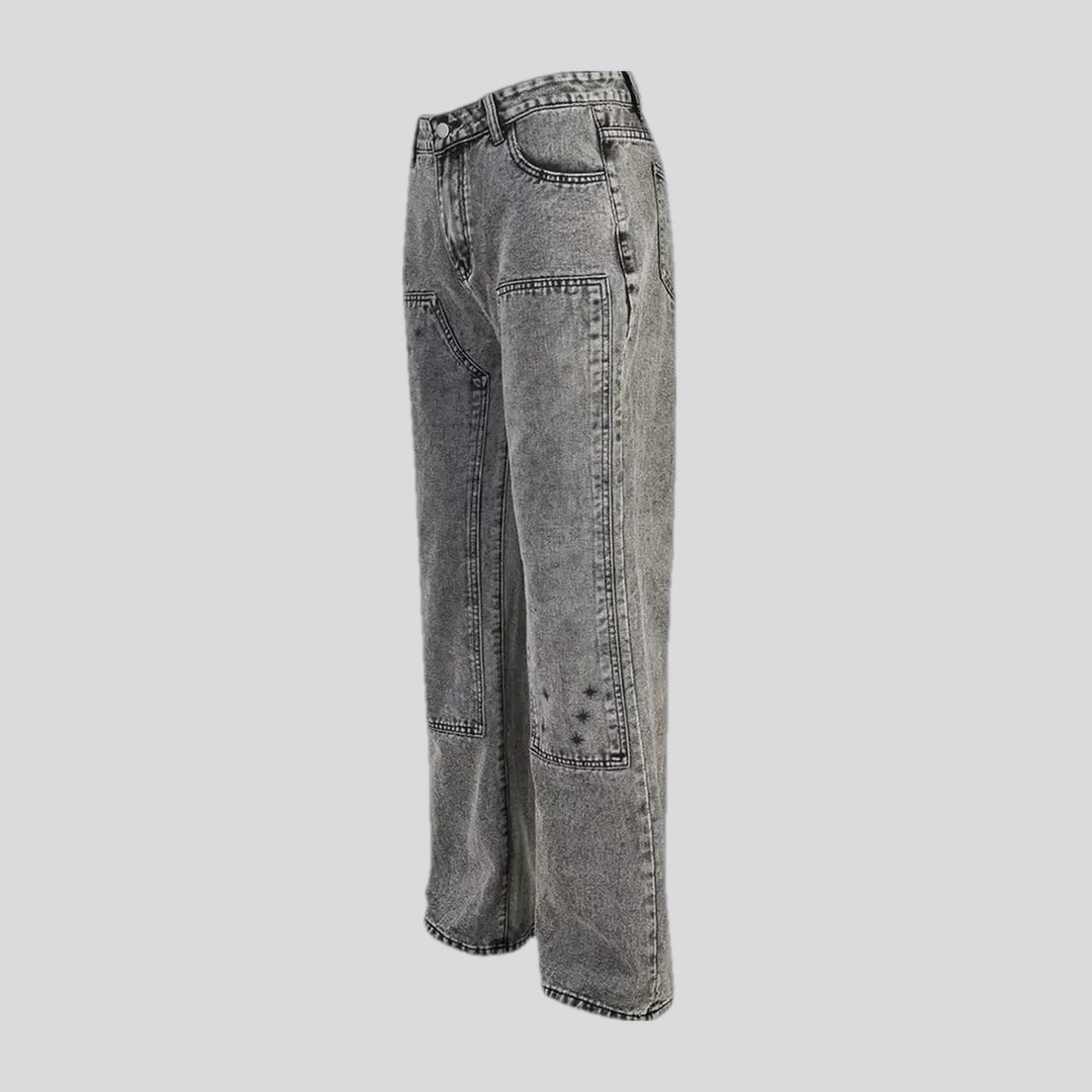 Retro stitched design straight jeans for men