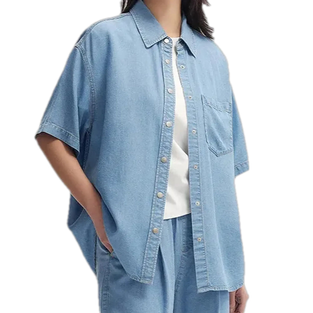 Casual Colored Oversized Women's Jean Shirt - Light Blue