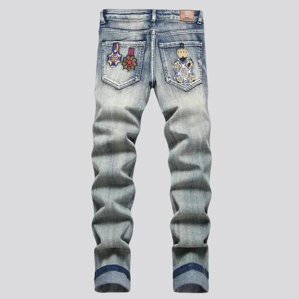 Vintage embroidered street style men's jeans