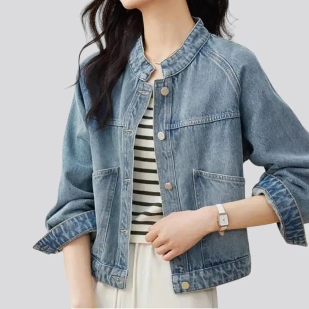 Light-wash sanded jean jacket
 for women