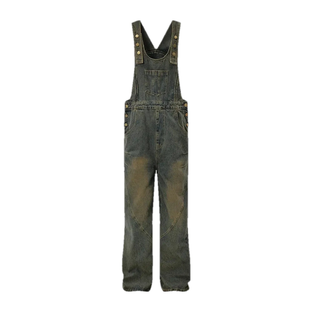 Vintage Straight-cut Denim Bib for Men - Grey