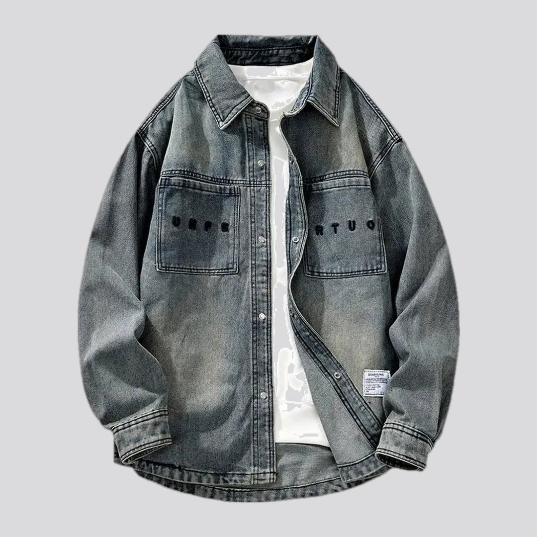 Boho washed out regular fit men's denim jacket