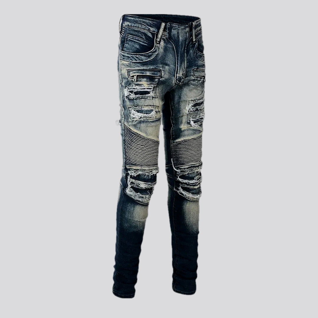 Medium rise stretchable biker men's jeans