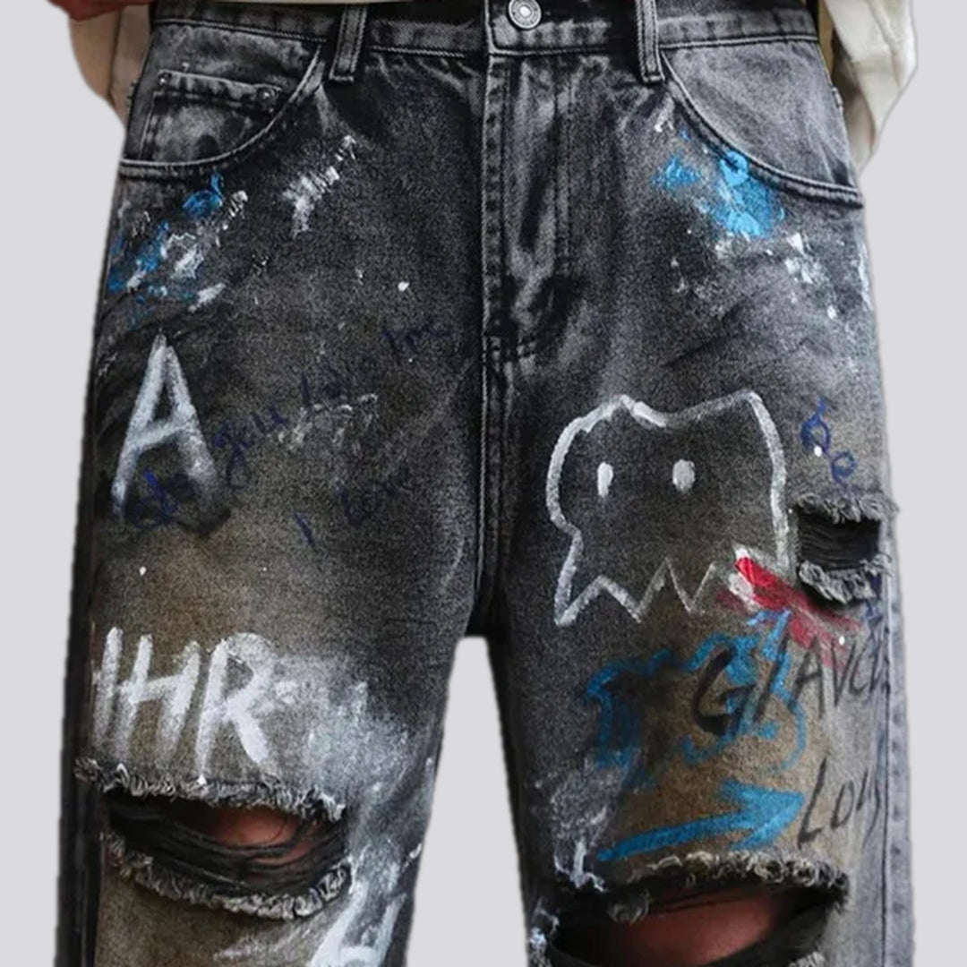 Artistic painted baggy men's jeans