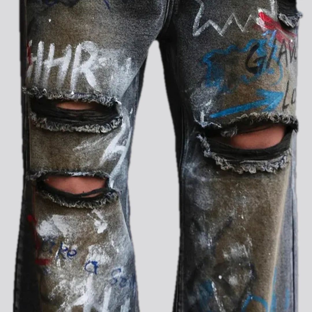 Artistic painted baggy men's jeans