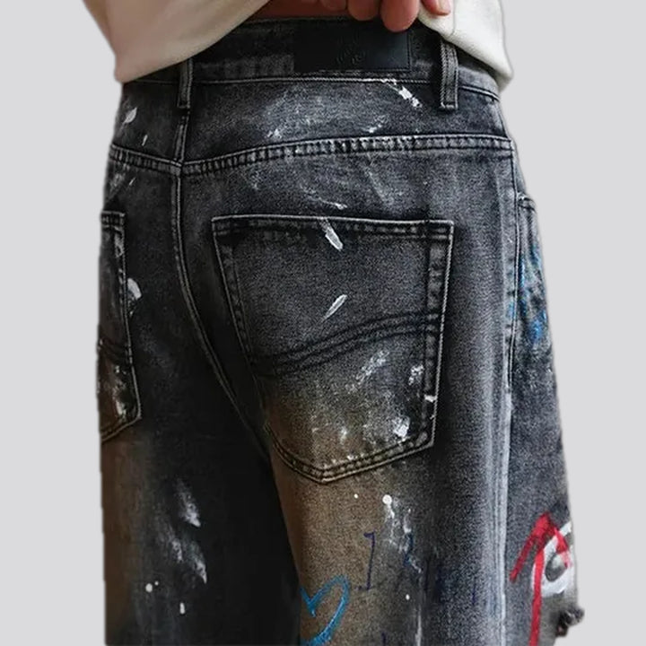 Artistic painted baggy men's jeans