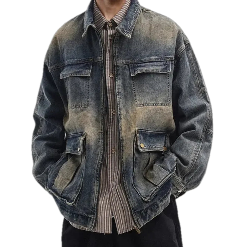 Retro Boho Men's Jeans Jacket - Blue