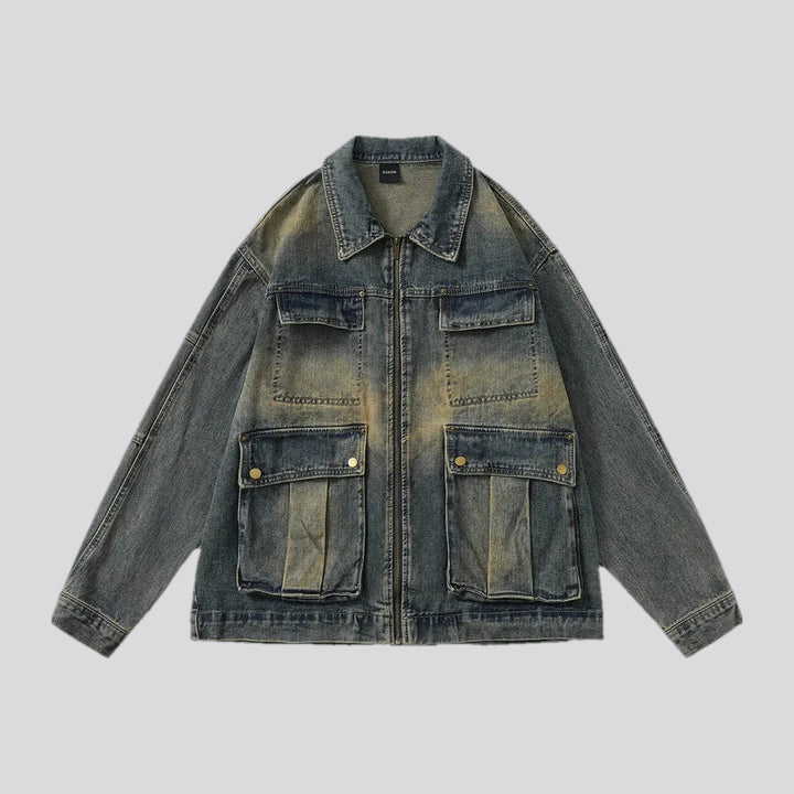 Retro boho men's jeans jacket