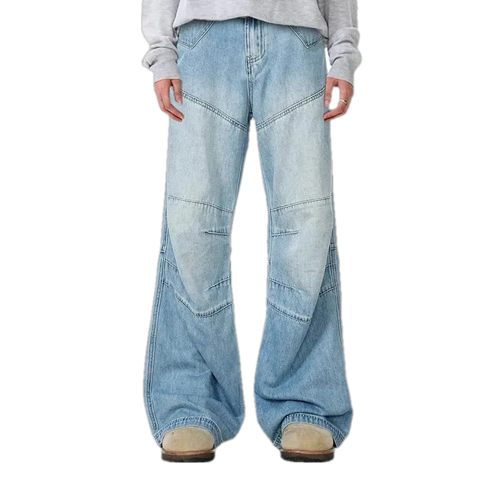 Contrast Pattern Fashionable Jeans for Men - Light Blue