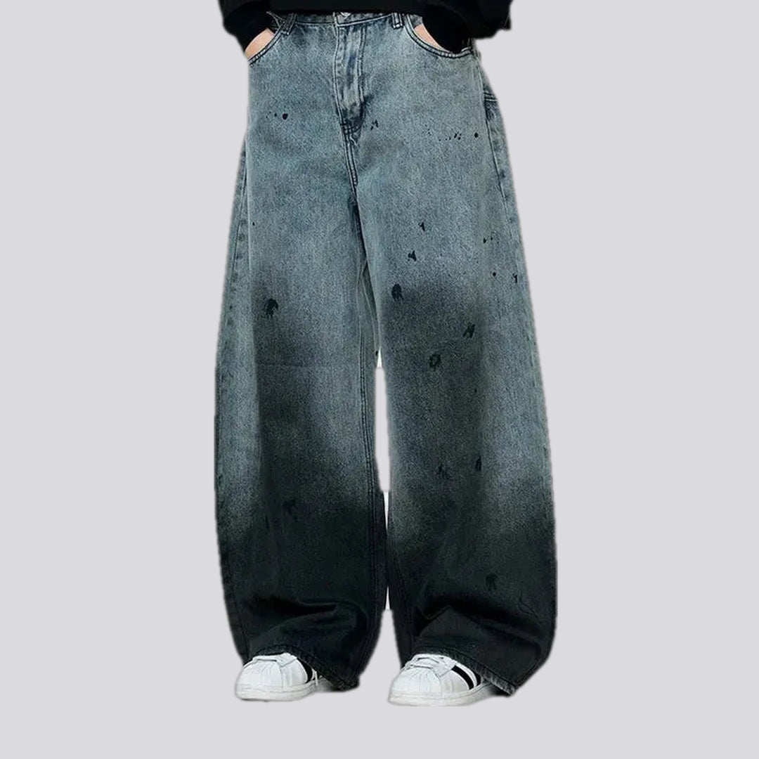 Dark paint boho men's jeans