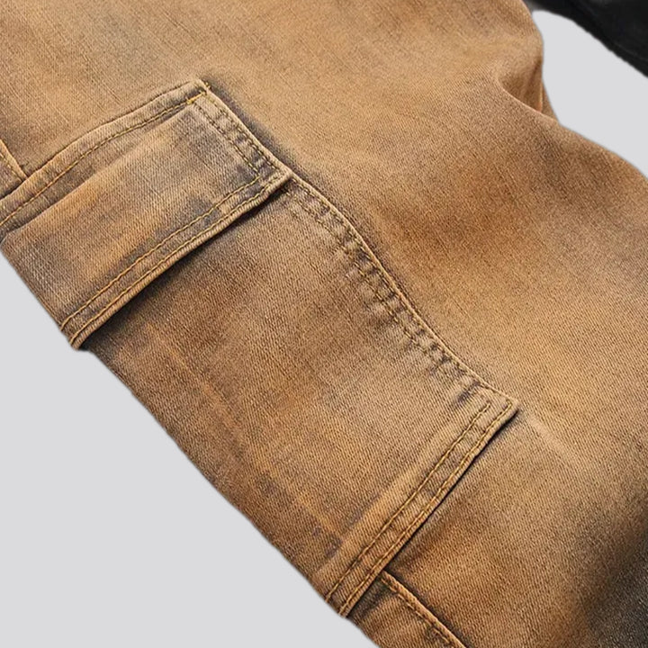 Elastic mid rise jeans for men