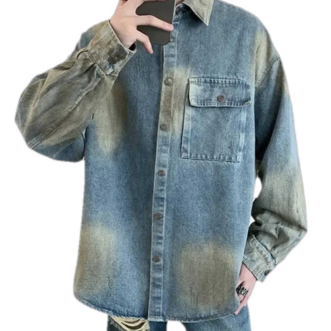 Oversized Stonewashed Denim Jacket for Men - Light Blue