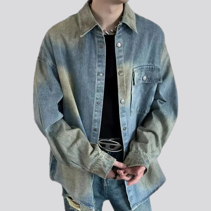 Oversized stonewashed denim jacket for men