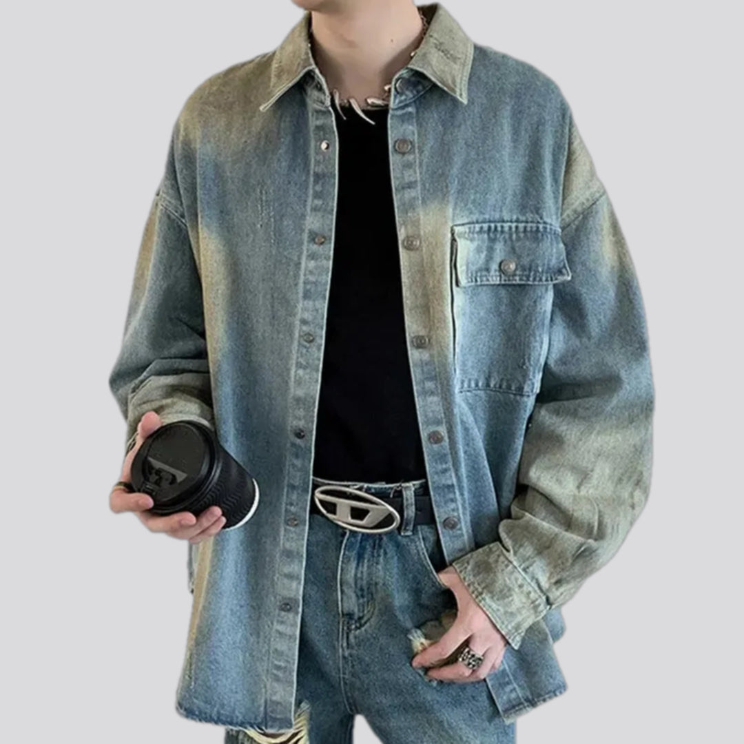 Oversized stonewashed denim jacket for men