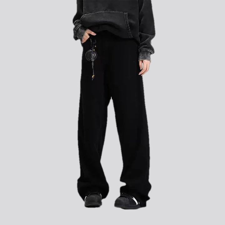 Mid-waist baggy denim pants for men