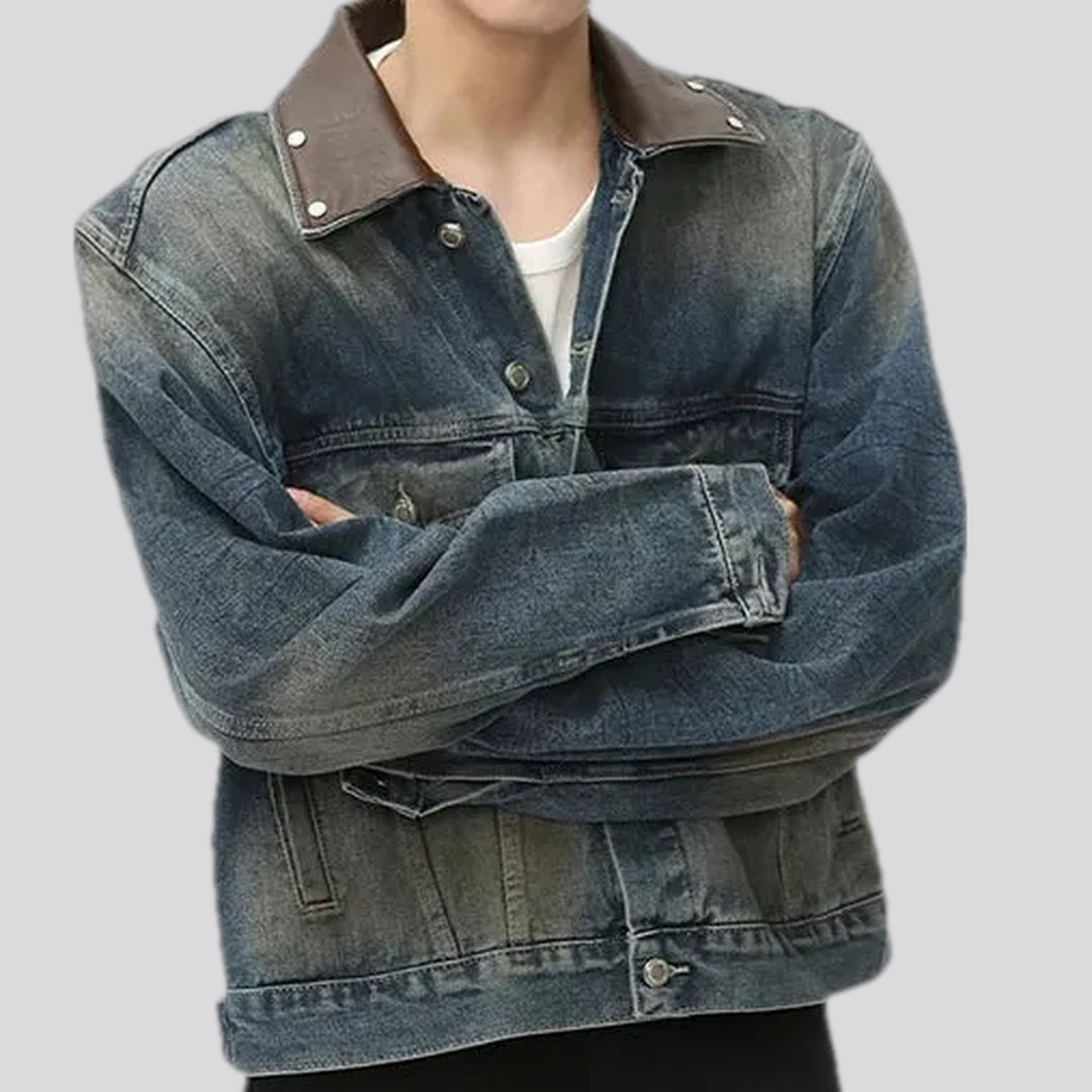 Whiskered retro stonewashed men's denim jacket