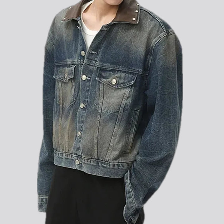 Whiskered retro stonewashed men's denim jacket