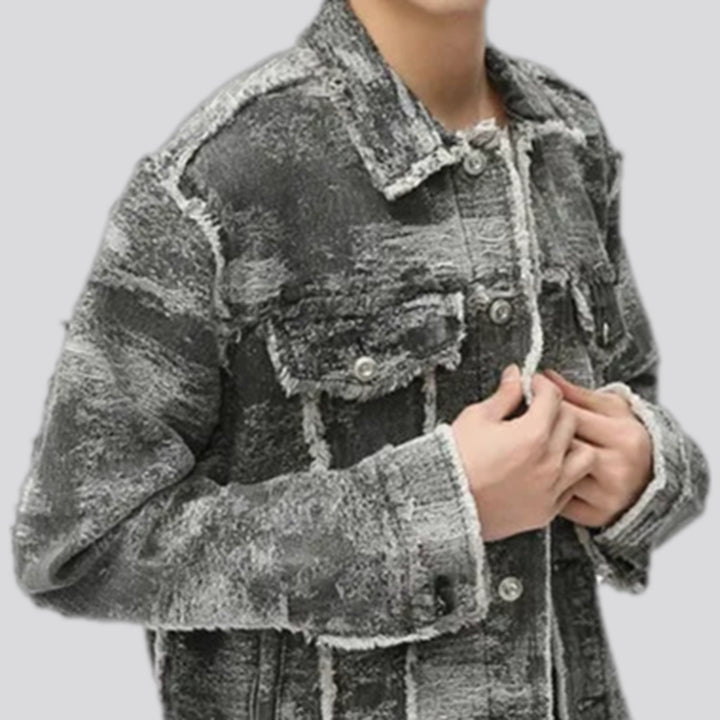 Distressed cropped army men's denim jacket