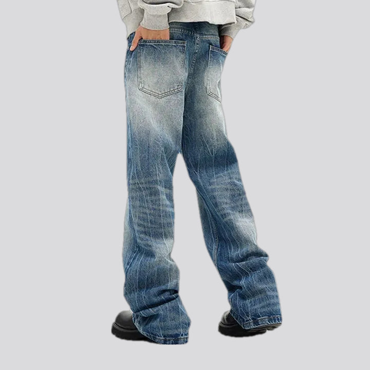 Stonewashed faded 90s style men's jeans