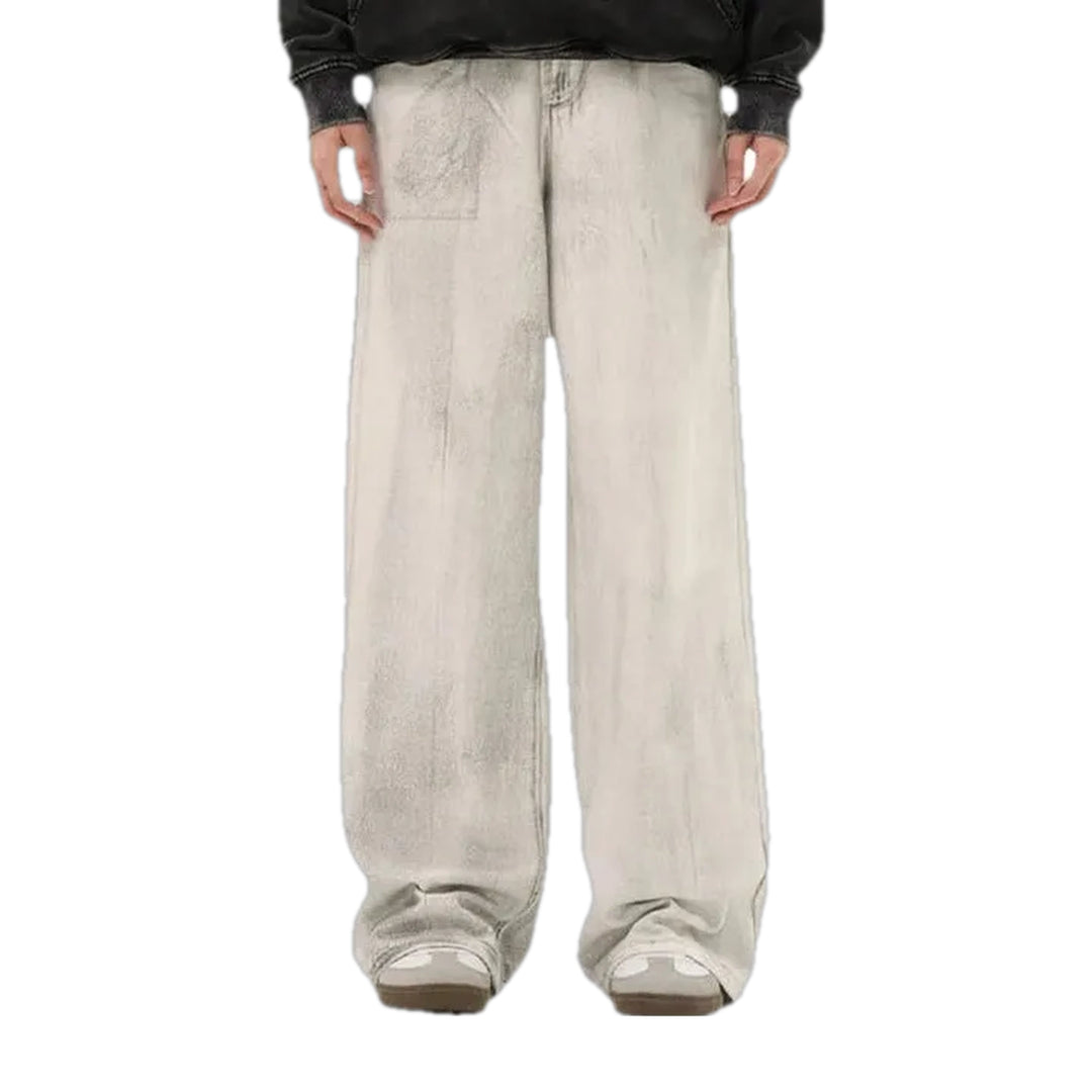 Fashionable Washed Out Baggy Men's Jeans - Sand