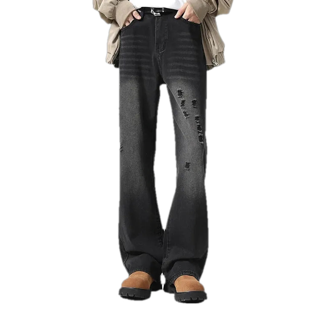 Stonewashed Fashion Street Jeans for Men - Black