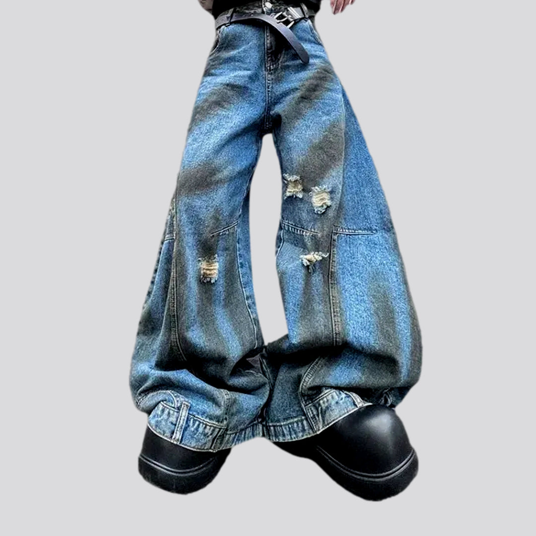 Fashionable distressed baggy men's jeans