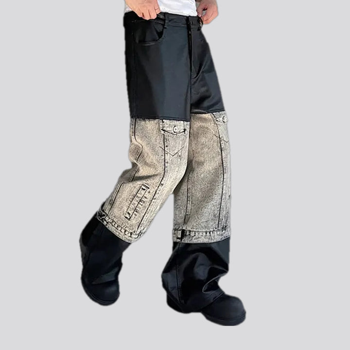 Fashionable mid rise baggy men's denim pants