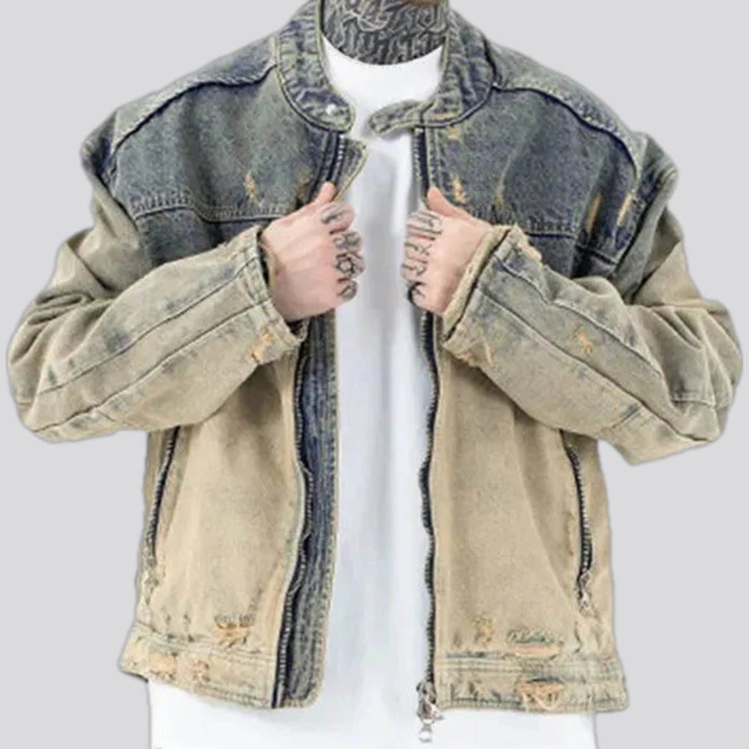 Fashionable grunge medium fit men's jeans jacket