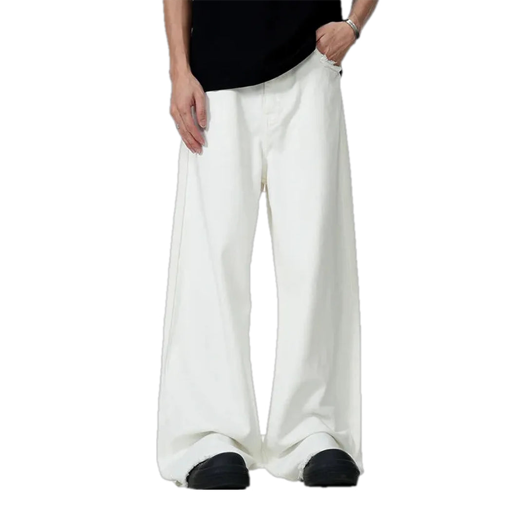 Monochrome Style Slouchy Men's Denim Pants - White