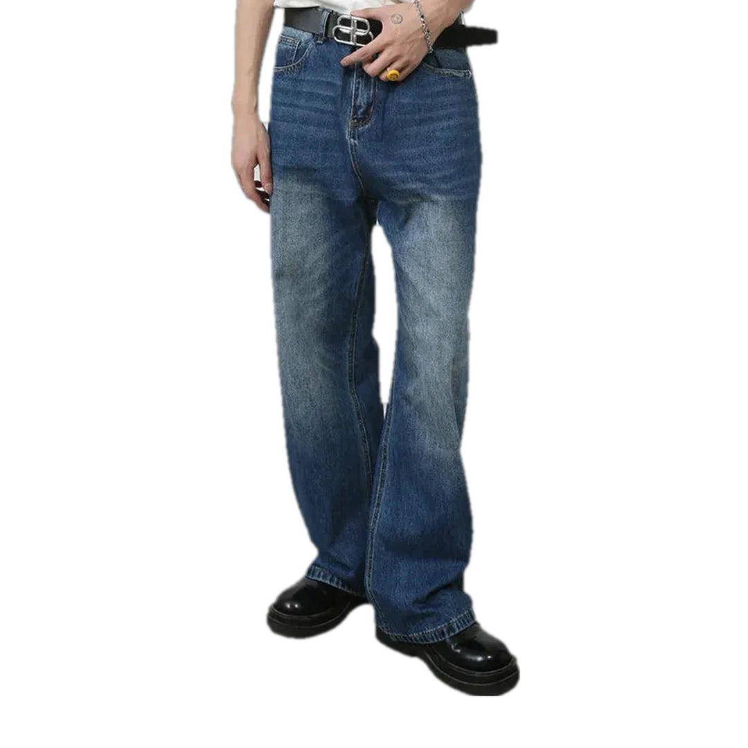 Comfortable Wide Fit Smoothed Men's Jeans - Blue