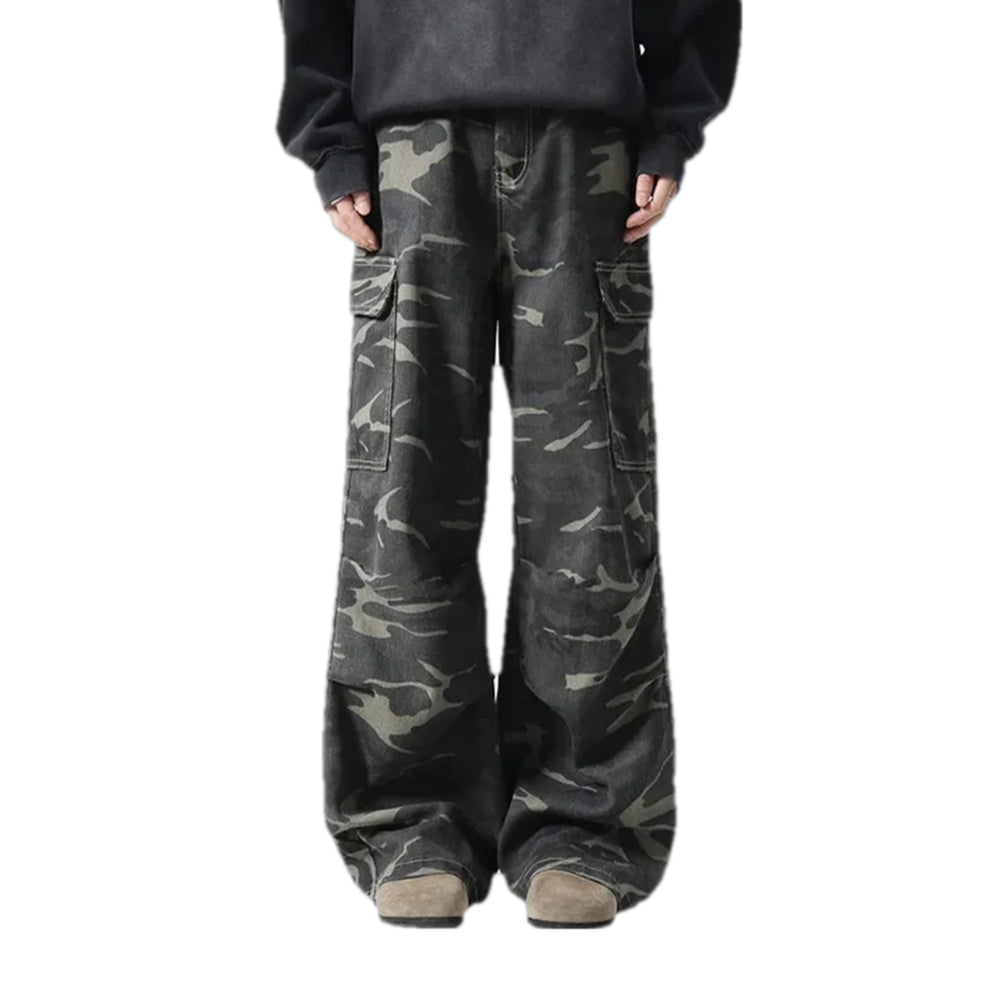 Camouflage Mid Rise Denim Pants for Men - Khaki