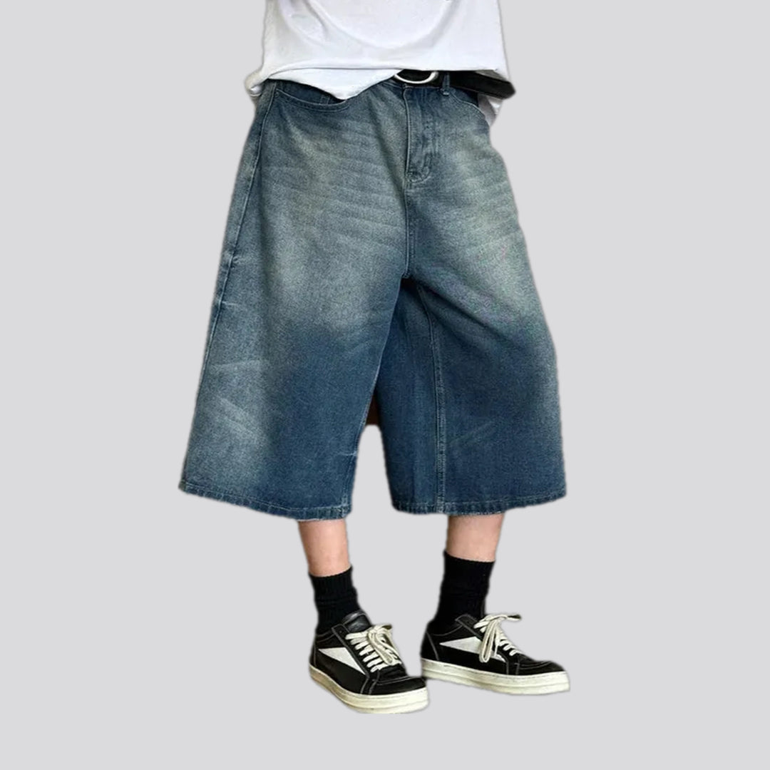 Baggy-leg and abraded men's denim shorts