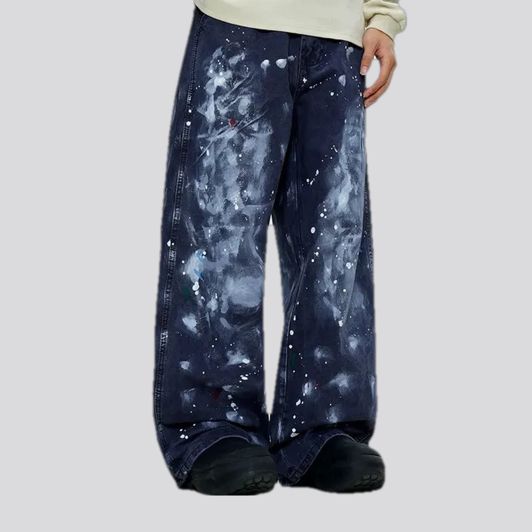 Trendy painted baggy style men's denim pants