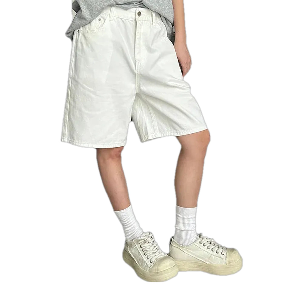 Fashionable Baggy-fit Men's Jean Shorts - White