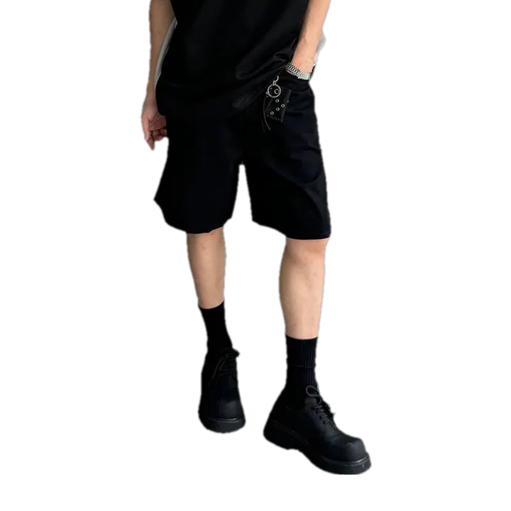 Fashionable Baggy-fit Men's Jean Shorts - Black