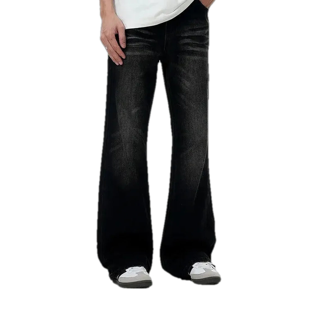 Fashionable Wide Fit Sanded Men's Jeans - Black