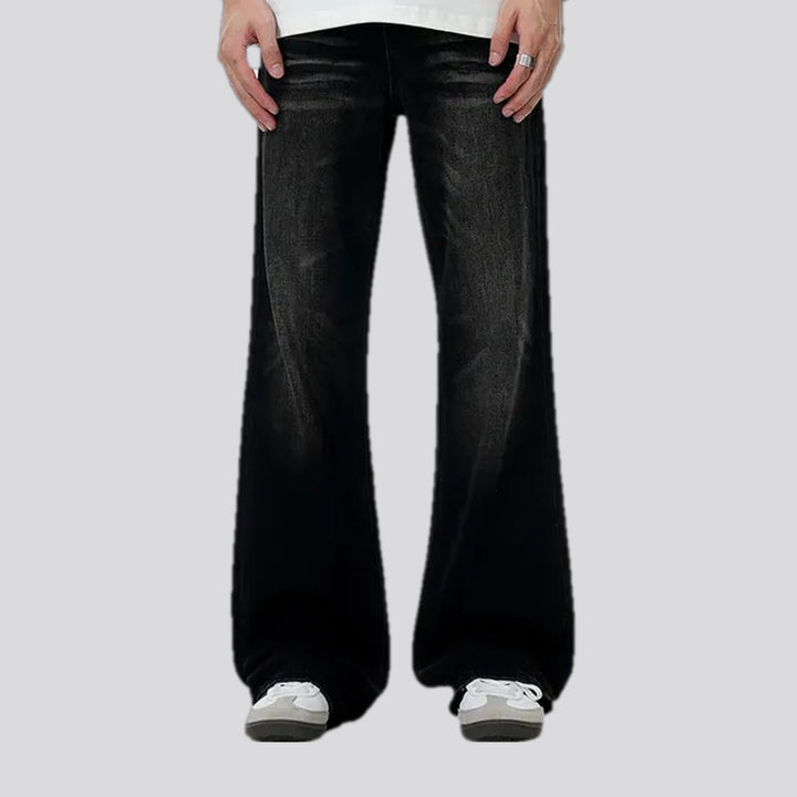 Fashionable wide fit sanded men's jeans