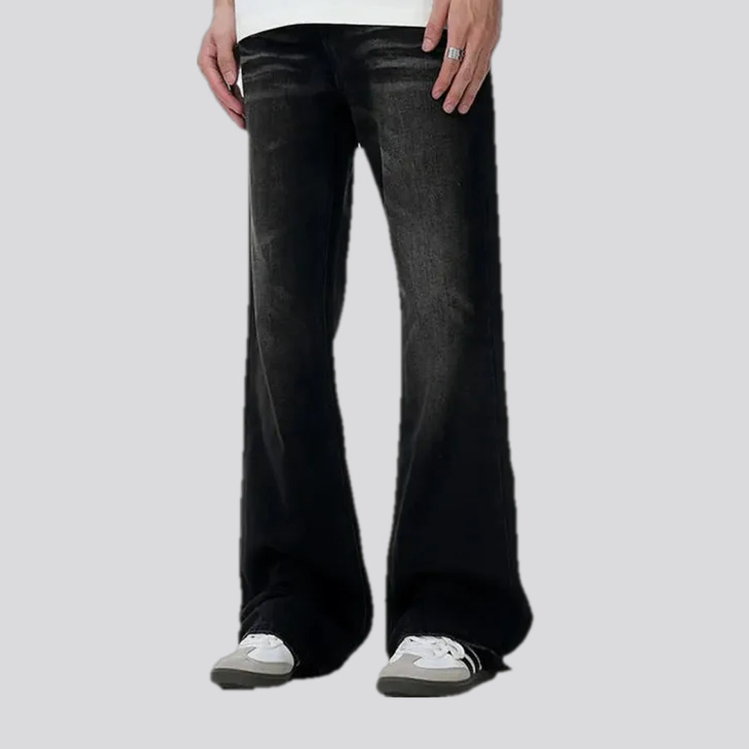 Fashionable wide fit sanded men's jeans