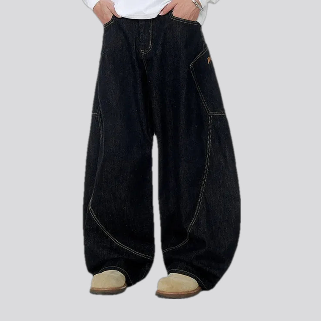 Mid rise boho style baggy-fit men's jeans